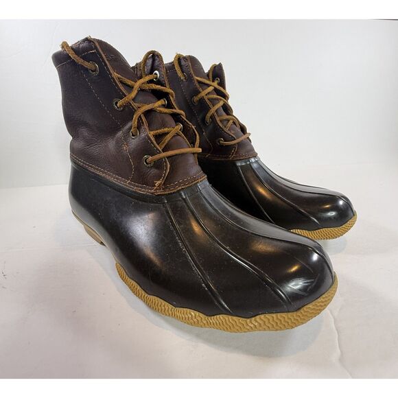 Sperry Womens Duck Boot Brown Rain Booties Warm Microfleece Rawhide Lace Up 11 - Picture 3 of 12